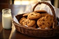 a basket of homebaked cookies on a dining table