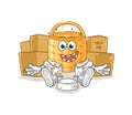 Basket homeless character. cartoon mascot vector