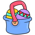 Basket icon containing painted easter eggs. carton emoticon. doodle icon drawing