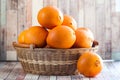 Basket with juicy oranges. Royalty Free Stock Photo