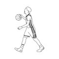 Basketball Player Walking with Ball Outline Drawing, Line Art of Male Basketball Athlete Dribbling Royalty Free Stock Photo