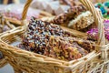 basket laden with sugarfree treats on a diabetic food shelf