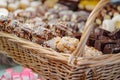 basket laden with sugarfree treats on a diabetic food shelf