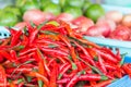 Basket of long red chillies Royalty Free Stock Photo