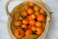 A basket of mandarins on white background