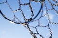 A basket net seen from below with blue sky Royalty Free Stock Photo