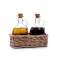 Basket with olive oil, Italian balsamic vinegar of Modena Royalty Free Stock Photo