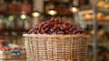 Sweet Dates in a Wicker Basket at a Market Royalty Free Stock Photo