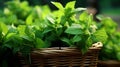 Basket overflowing with fresh, fragrant mint