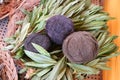 Basket of Peruvian Alpaca Wool Yarn Balls Dyed from Natural Local Plants, the Andes Village of Chinchero, Cuzco Region, Peru Royalty Free Stock Photo