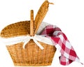 Picnic Basket with napkin on white background Royalty Free Stock Photo