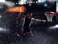 Basket player throws the fireball at the stadium