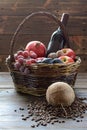 Basket with pomegranate and wine Royalty Free Stock Photo