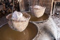 A basket of salt obtained from boiling. mountain salt has only one place in the world at Bo Kluea Thailand