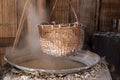 A basket of salt obtained from boiling. mountain salt has only one place in the world at Bo Kluea Thailand