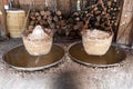 A basket of salt obtained from boiling. mountain salt has only one place in the world at Bo Kluea Thailand