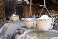 A basket of salt obtained from boiling. mountain salt has only one place in the world at Bo Kluea Thailand