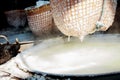 Basket of salt and pan on stove