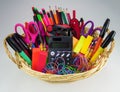 Basket of School and Office Supplies Royalty Free Stock Photo