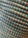 Basket texture, straw and turquoise rubber band Royalty Free Stock Photo