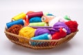 Basket with thread and balls for knitting Royalty Free Stock Photo