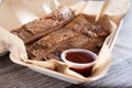 basket of three spare ribs, BBQ