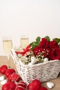 Basket with Valentine`s day decoration and gift Royalty Free Stock Photo