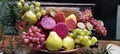 basket with varied fruits grape pear kiwi guava apple healthy food vegan detox food