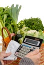 Basket of vegetables with a calculator Royalty Free Stock Photo