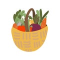 Basket with vegetables. Mesh eco bag full of vegetables isolated on white background. Modern shopper with fresh organic food from Royalty Free Stock Photo