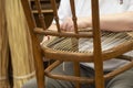 Basket weaving in a sheltered workshop Royalty Free Stock Photo