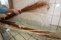 Basket weaving in a sheltered workshop Royalty Free Stock Photo