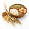 Basket of Wheat, Rice, and Soybeans isolated on transparent background Royalty Free Stock Photo