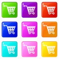 Basket on wheels icons 9 set Royalty Free Stock Photo