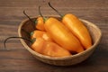 Basket with whole fresh Peruvian Aji Amararillo pepper close up Royalty Free Stock Photo