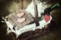 Basket with wine love heart shape Royalty Free Stock Photo