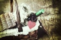 Basket with wine love heart shape Royalty Free Stock Photo