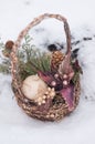Basket, winter, fairy tale, snow, Christmas tree, Christmas, holiday