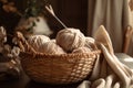 a basket of yarn and knitting needles, ready for a cozy afternoon of crafting