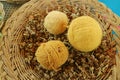 Basket of Yellow Peruvian Alpaca Wool Yarn Balls Natural Dyed from Local Plants, the Andes Village of Chinchero, Peru Royalty Free Stock Photo