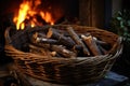 a basket of yule logs ready for the fire