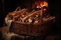 a basket of yule logs ready for the fire