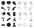 Basketball and attributes black,outline icons in set collection for design.Basketball player and equipment vector symbol