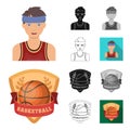 Basketball and attributes cartoon,black,flat,monochrome,outline icons in set collection for design.Basketball player and Royalty Free Stock Photo