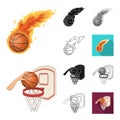 Basketball and attributes cartoon,black,flat,monochrome,outline icons in set collection for design.Basketball player and Royalty Free Stock Photo