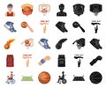 Basketball and attributes cartoon,black icons in set collection for design.Basketball player and equipment vector symbol