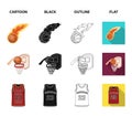 Basketball and attributes cartoon,black,outline,flat icons in set collection for design.Basketball player and equipment Royalty Free Stock Photo