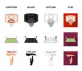 Basketball and attributes cartoon,black,outline,flat icons in set collection for design.Basketball player and equipment Royalty Free Stock Photo