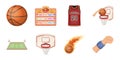 Basketball and attributes icons in set collection