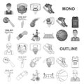 Basketball and attributes monochrom icons in set collection for design.Basketball player and equipment vector symbol